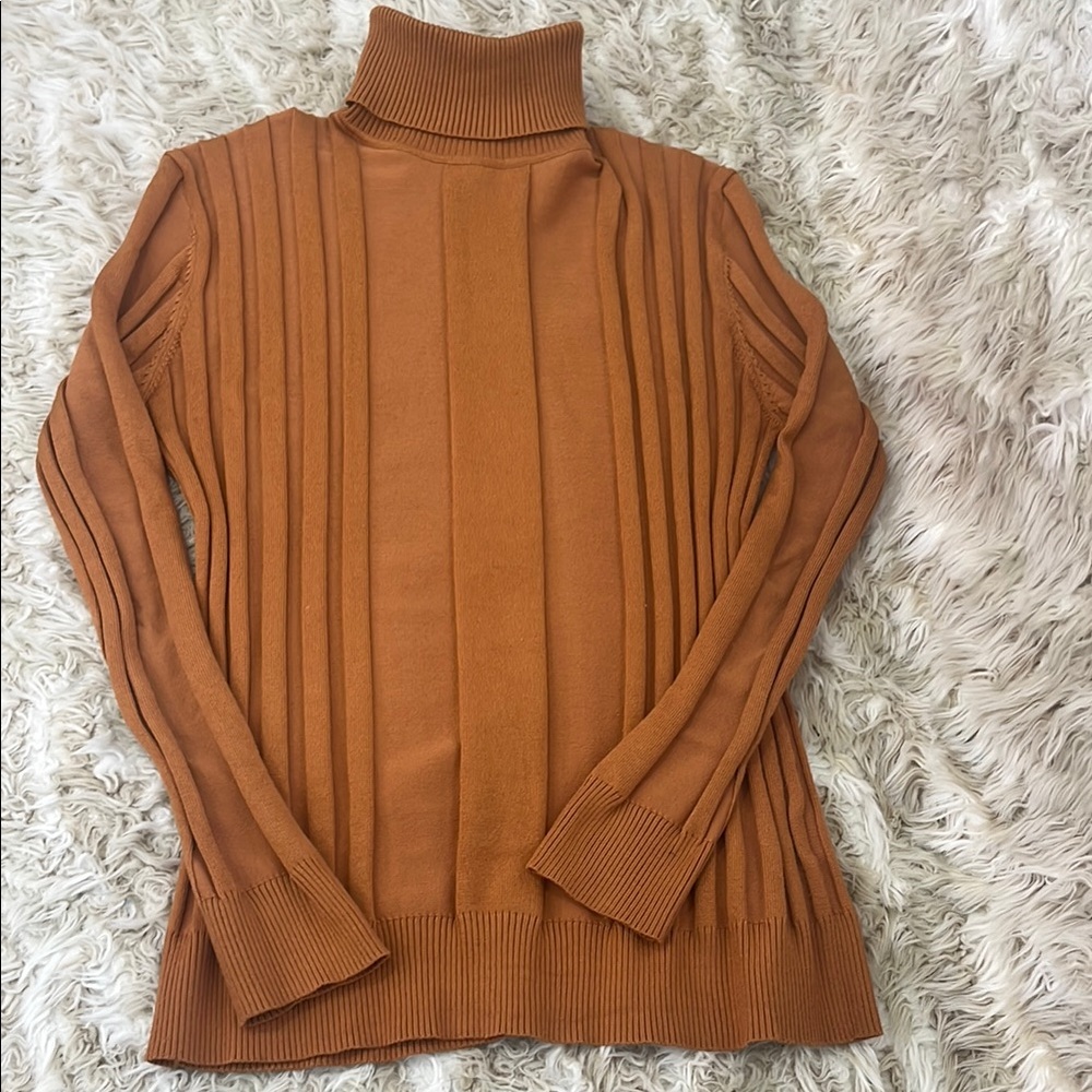 Women's Ribbed Turtleneck Sweater - Brown
